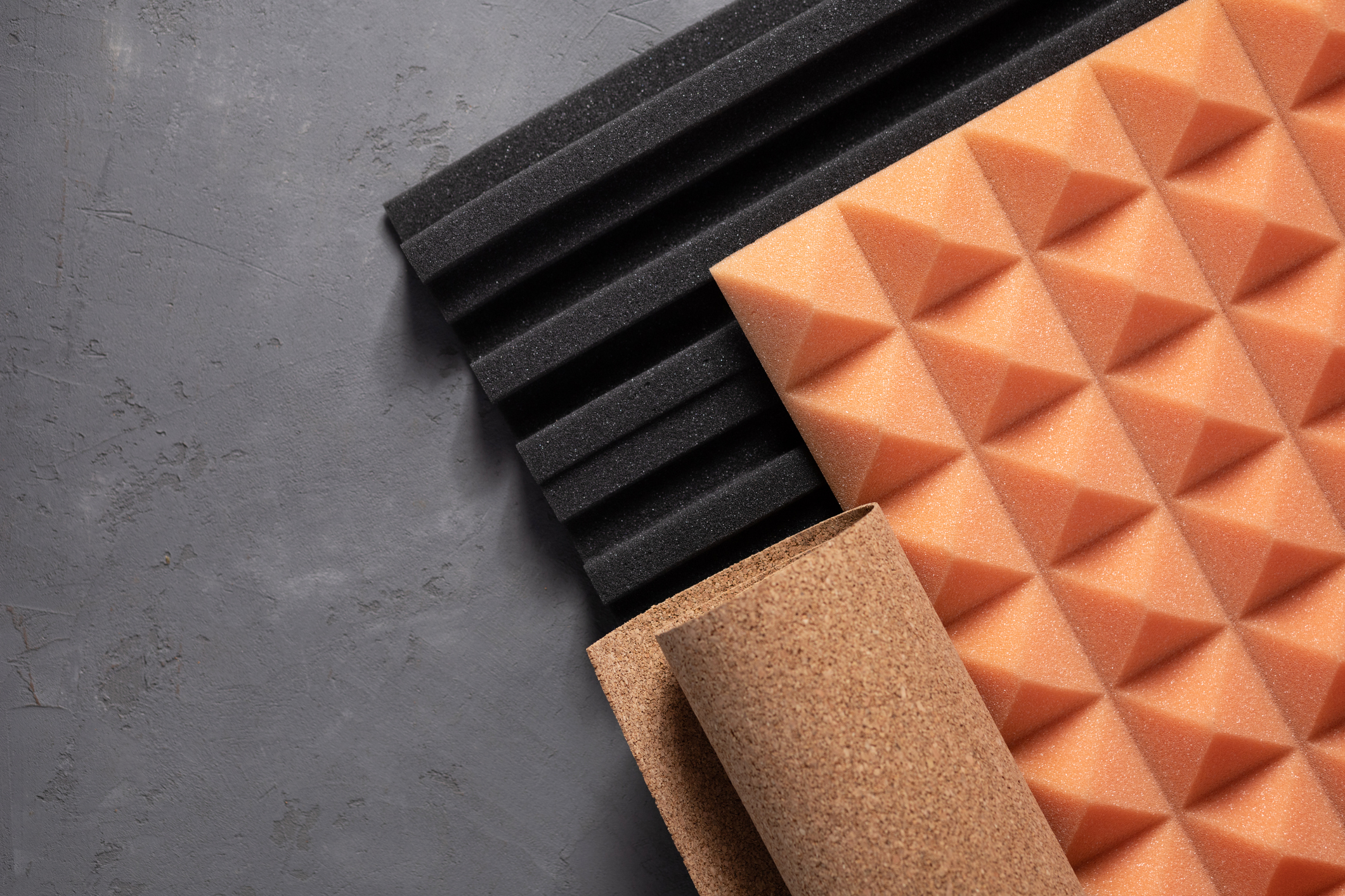 Acoustic foam and cork board for soundproofing