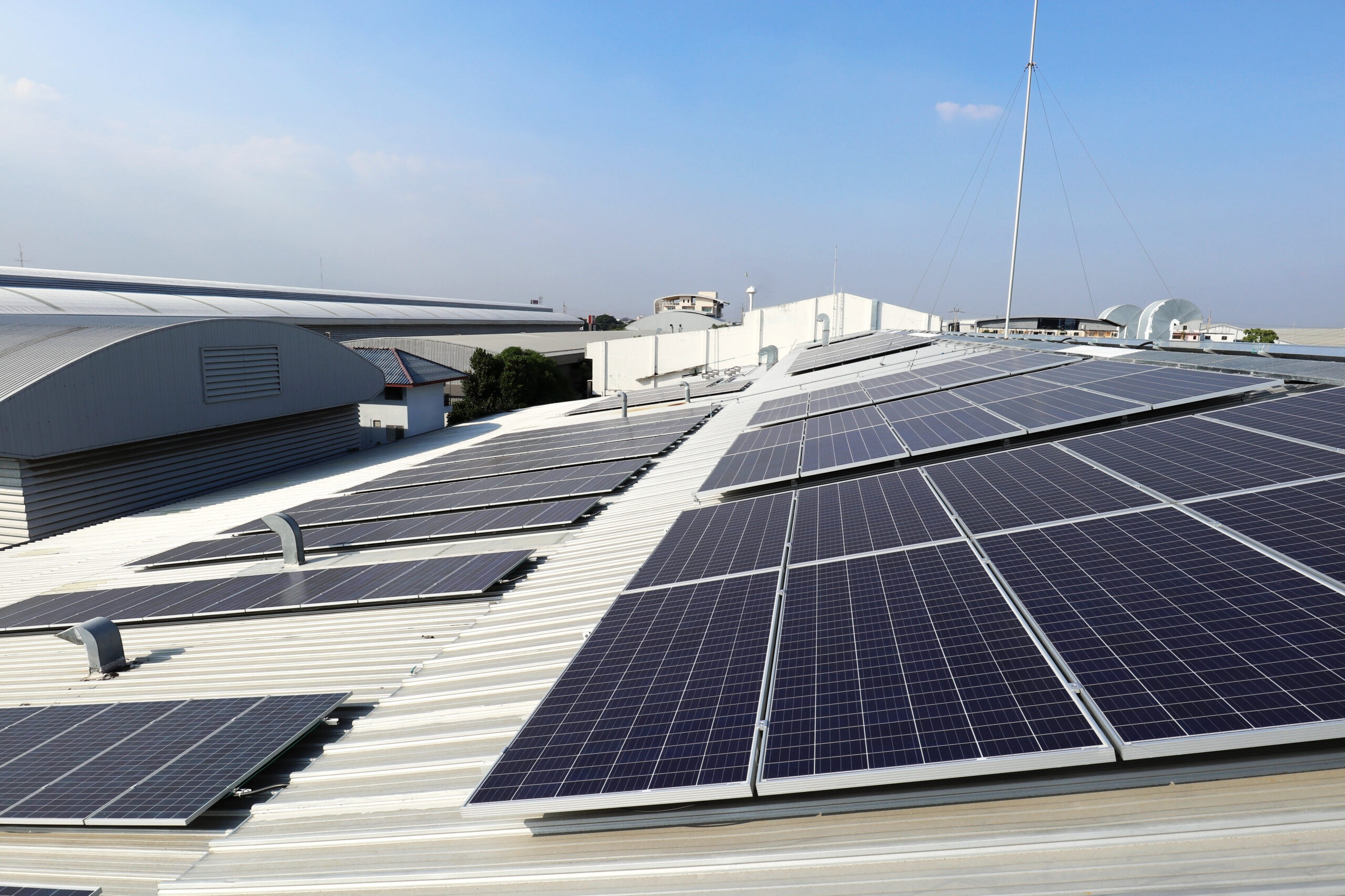 Solar panels on a commercial roof